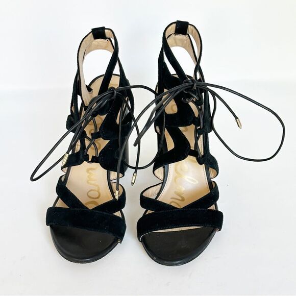 Sam Edelman Sandal Lace Up Caged Heels Black Yardley Size 7 - Picture 6 of 6